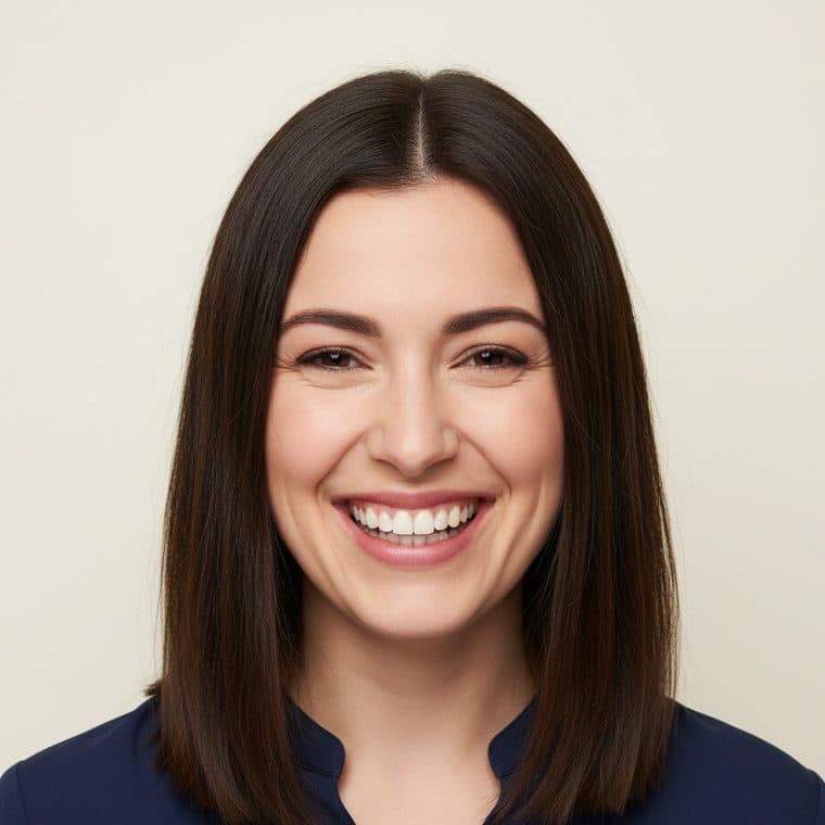 A wide smile with visible teeth, against the neutral-expression standard.