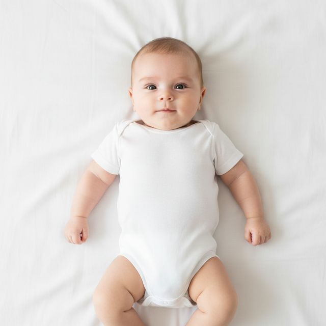 Passes: Alone on a smooth white sheet, shot from above, face clear, no hands in frame