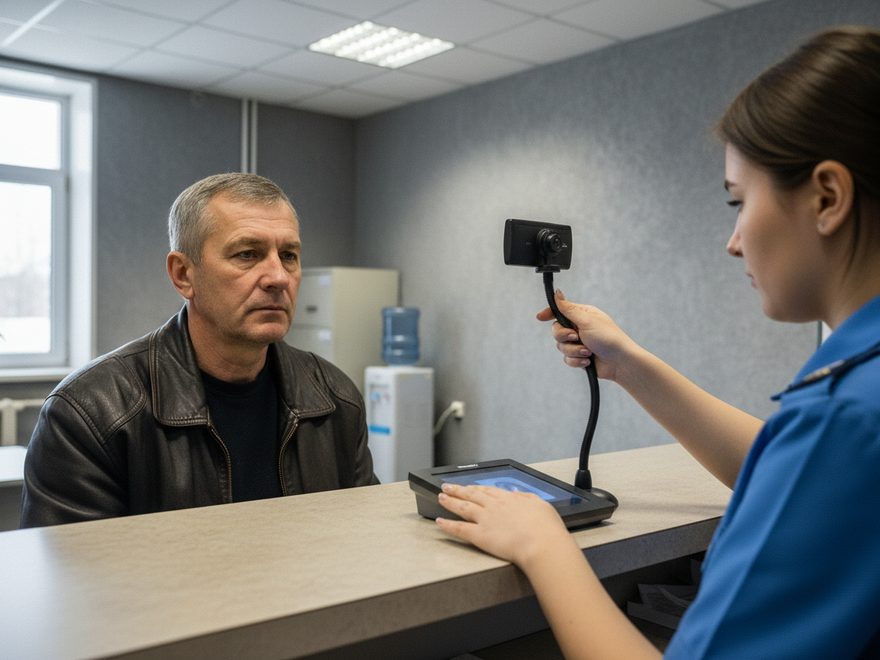 Illustration: a photo being captured at a biometrics appointment